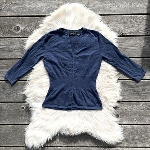 Kersh Navy Blue Button Up Cropped Cardigan Sweater Top Y2K